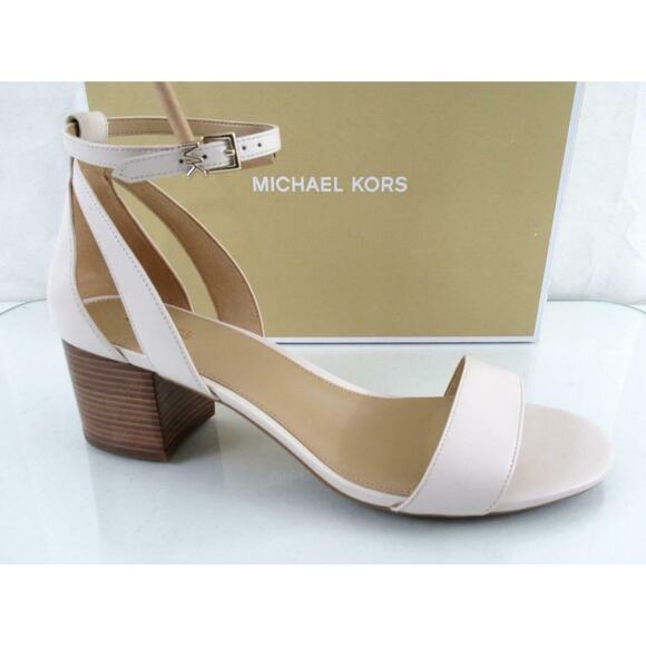 Michael Kors Cardi Flex Mid Block Heel Ankle Strap Sandals Light Cream Size 10 - Picture 1 of 8